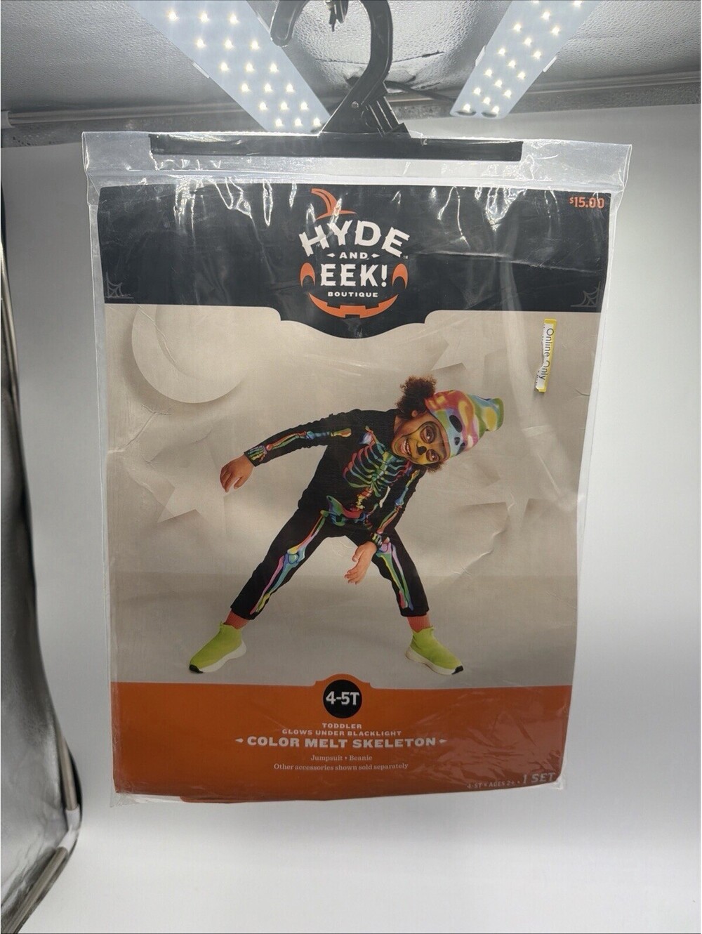 Hyde & Eek Boutique Color Melt Skeleton Jumpsuit & Beanie 4-5T Glows Black Light